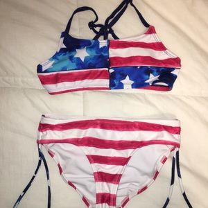 Red, White, and Red Justice Swim Top
